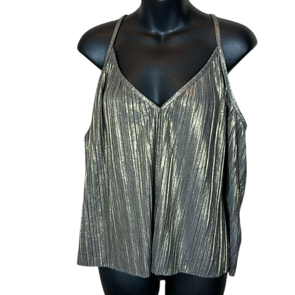 Anthropologie Cosabella grey gold shimmer pleat cami tank top new large
